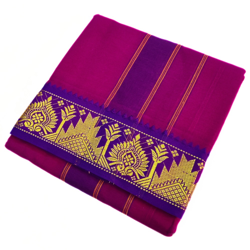 Purple Color Pure Cotton Dhoti Towel Set