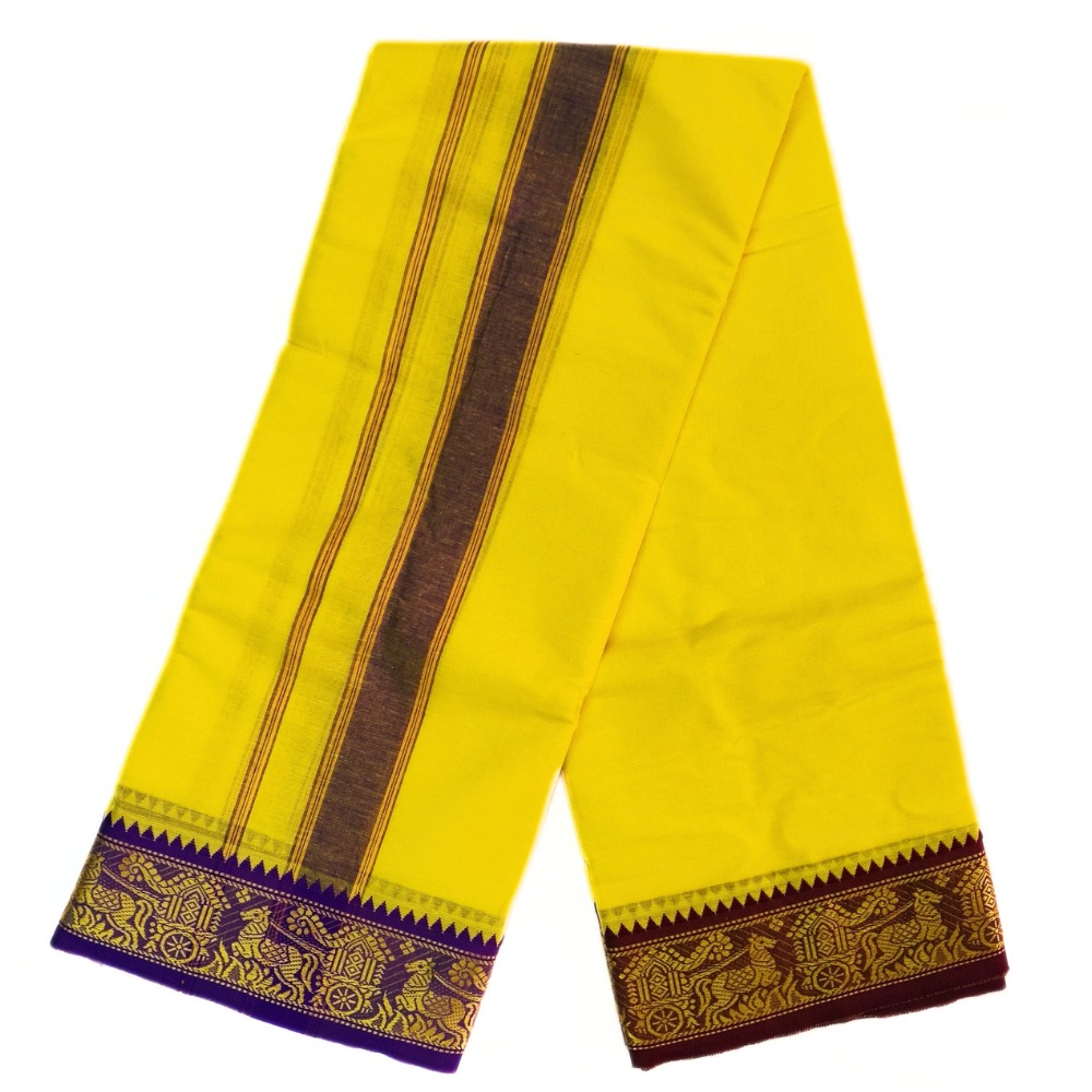 Yellow Color Pure Cotton Dhoti Towel Set