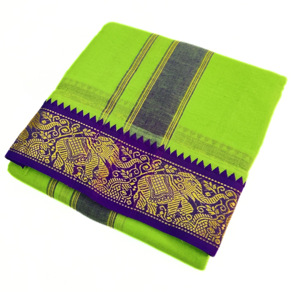 Parrot Green Color Pure Cotton Dhoti Towel Set