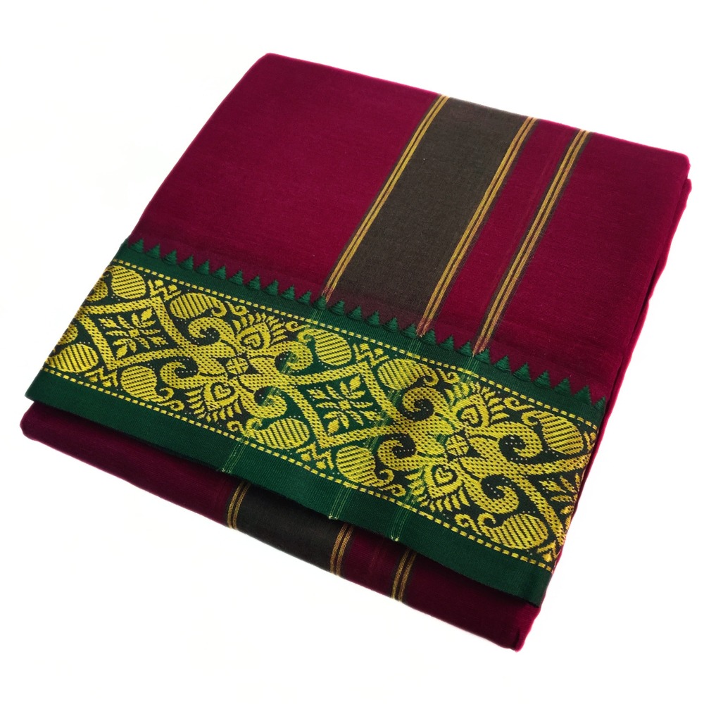 Maroon Color Pure Cotton Dhoti Towel Set