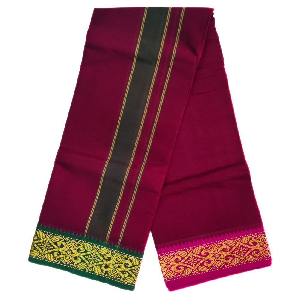 Maroon Color Pure Cotton Dhoti Towel Set