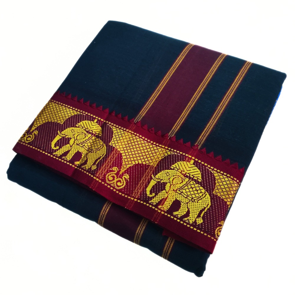 Navy Blue Color Pure Cotton Dhoti Towel Set