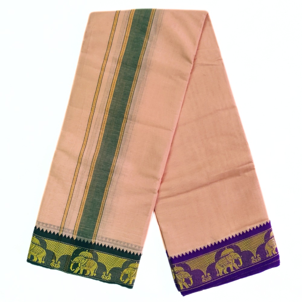 Peach Color Pure Cotton Dhoti Towel Set