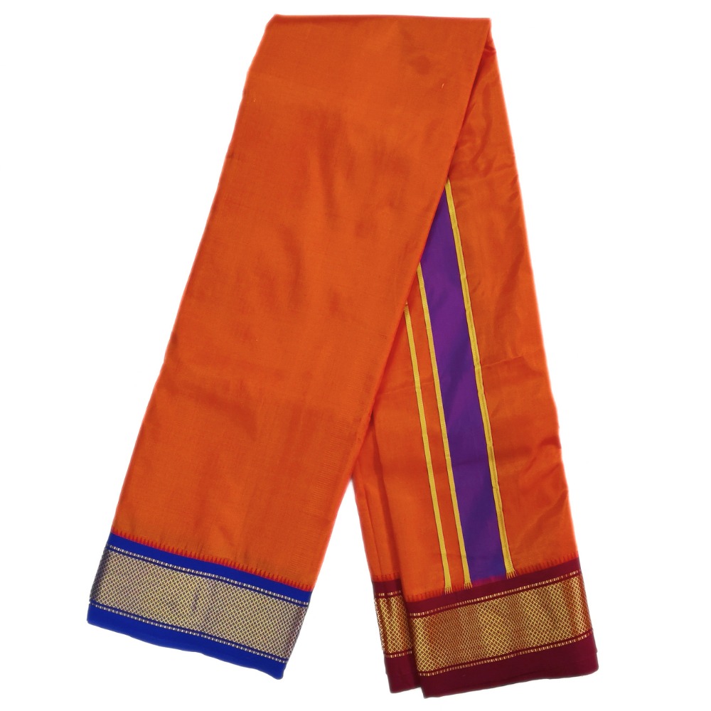 Brown Color Mayilkan Border Pure Silk Dhoti Towel Set