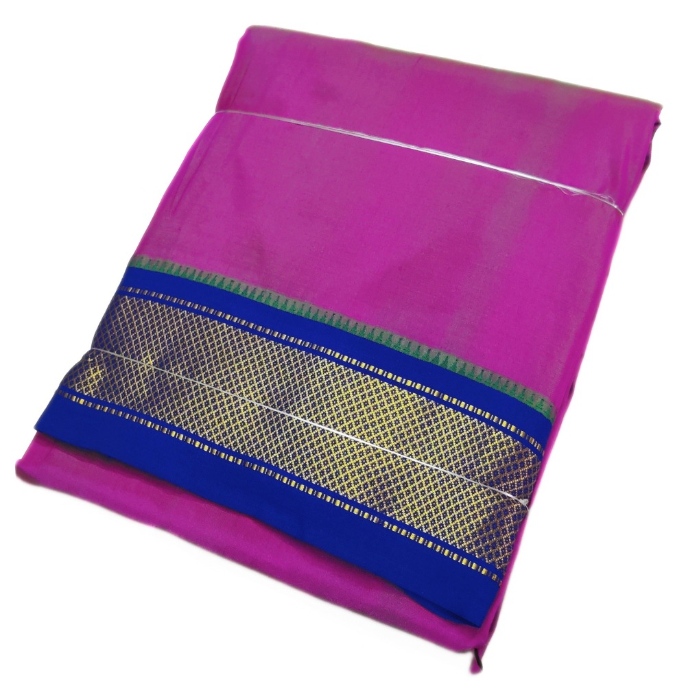 Purple Color Mayilkan Border Pure Silk Dhoti Towel Set