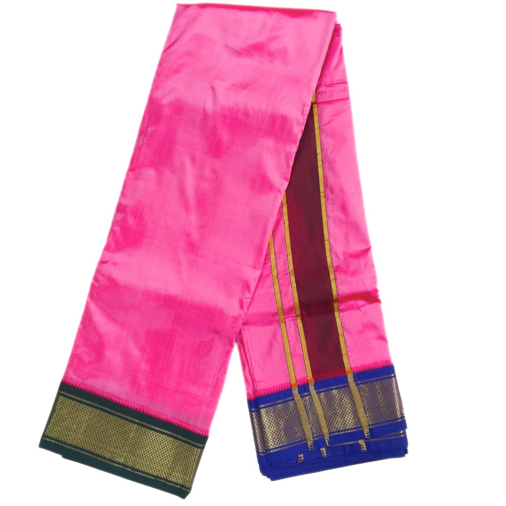 Pink Color Mayilkan Border Pure Silk Dhoti Towel Set