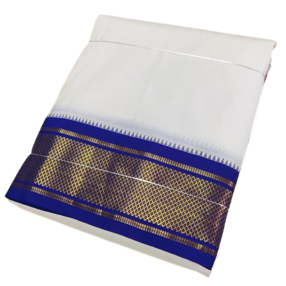 White Color Mayilkan Border Pure Silk Dhoti Towel Set