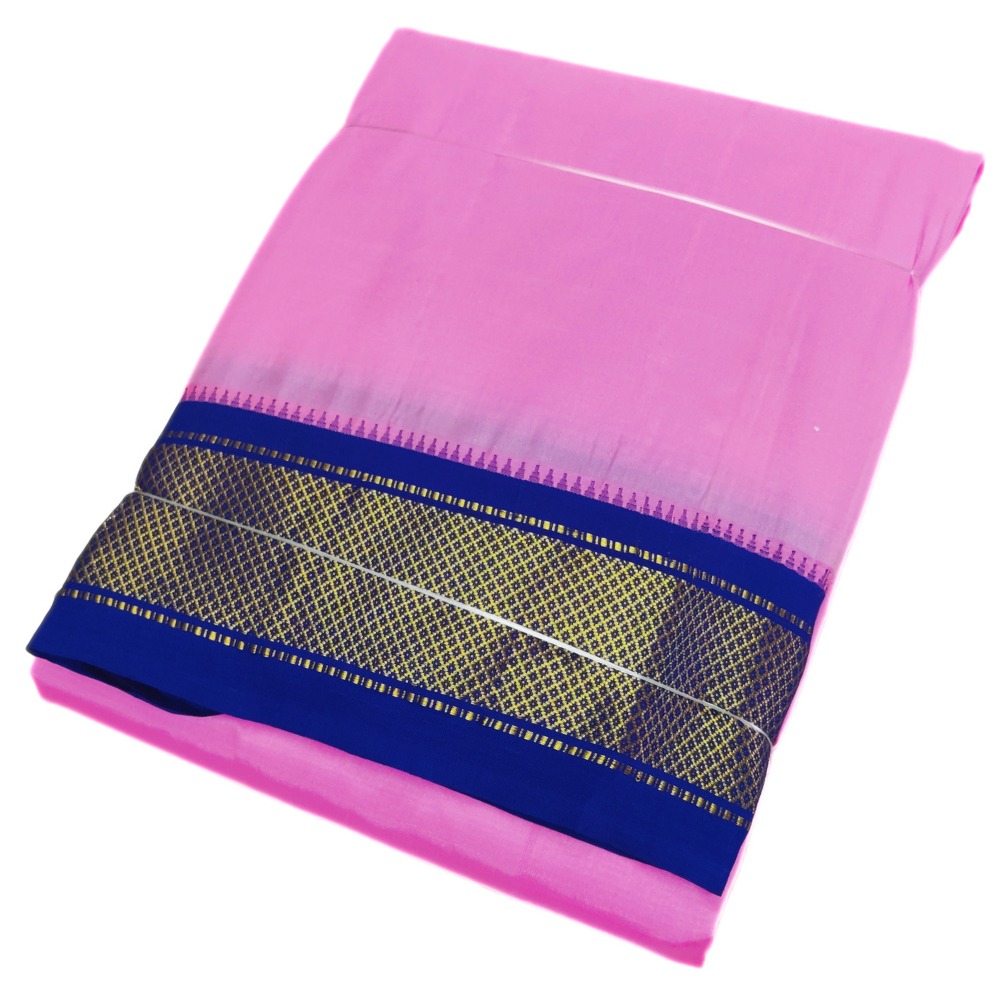 Baby Pink Color Mayilkan Border Pure Silk Dhoti Towel Set