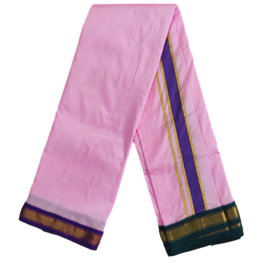 Baby Pink Color Mayilkan Border Pure Silk Dhoti Towel Set