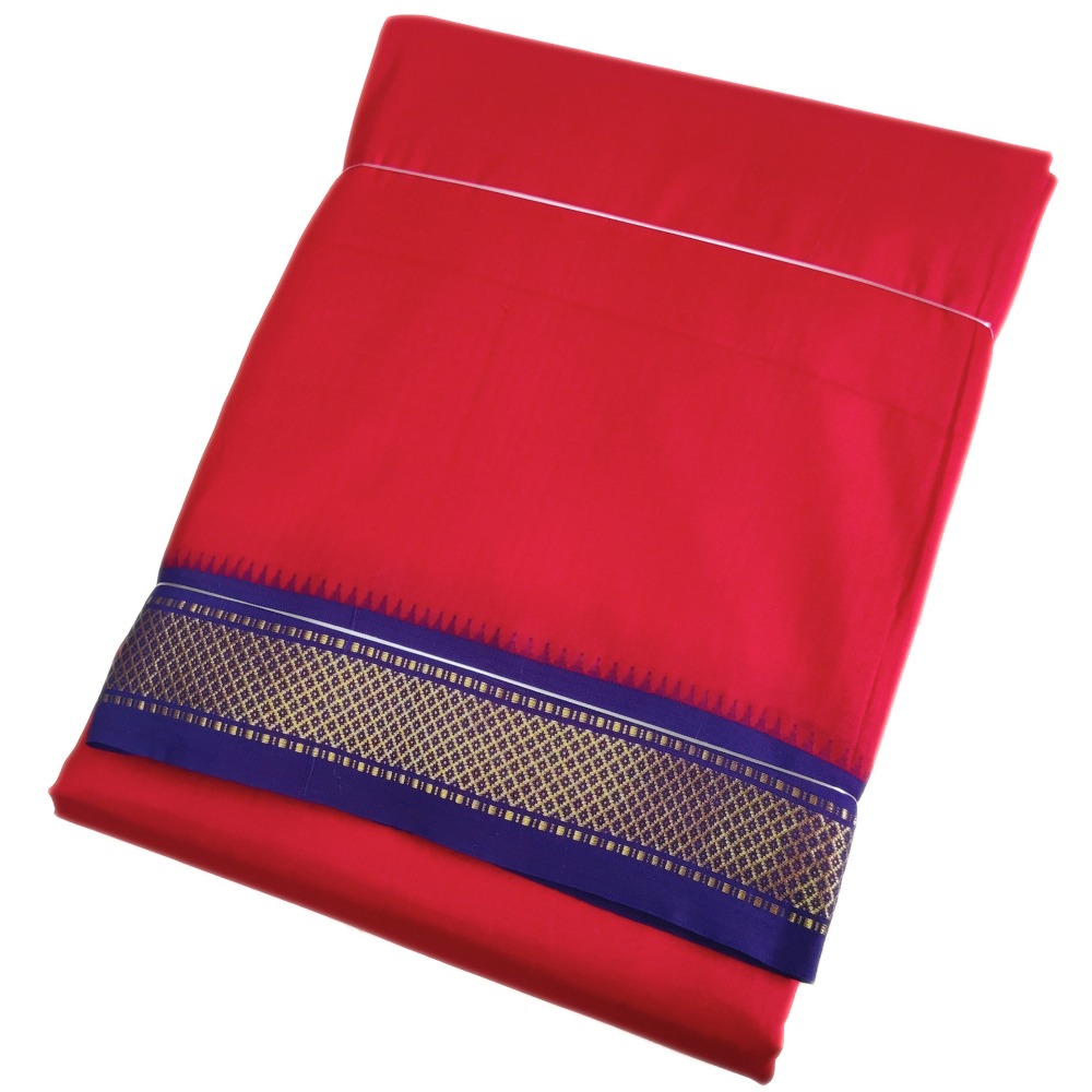 Dark Red Color Mayilkan Border Pure Silk Dhoti Towel Set