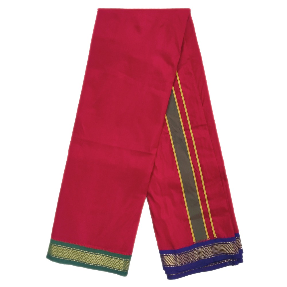 Dark Red Color Mayilkan Border Pure Silk Dhoti Towel Set