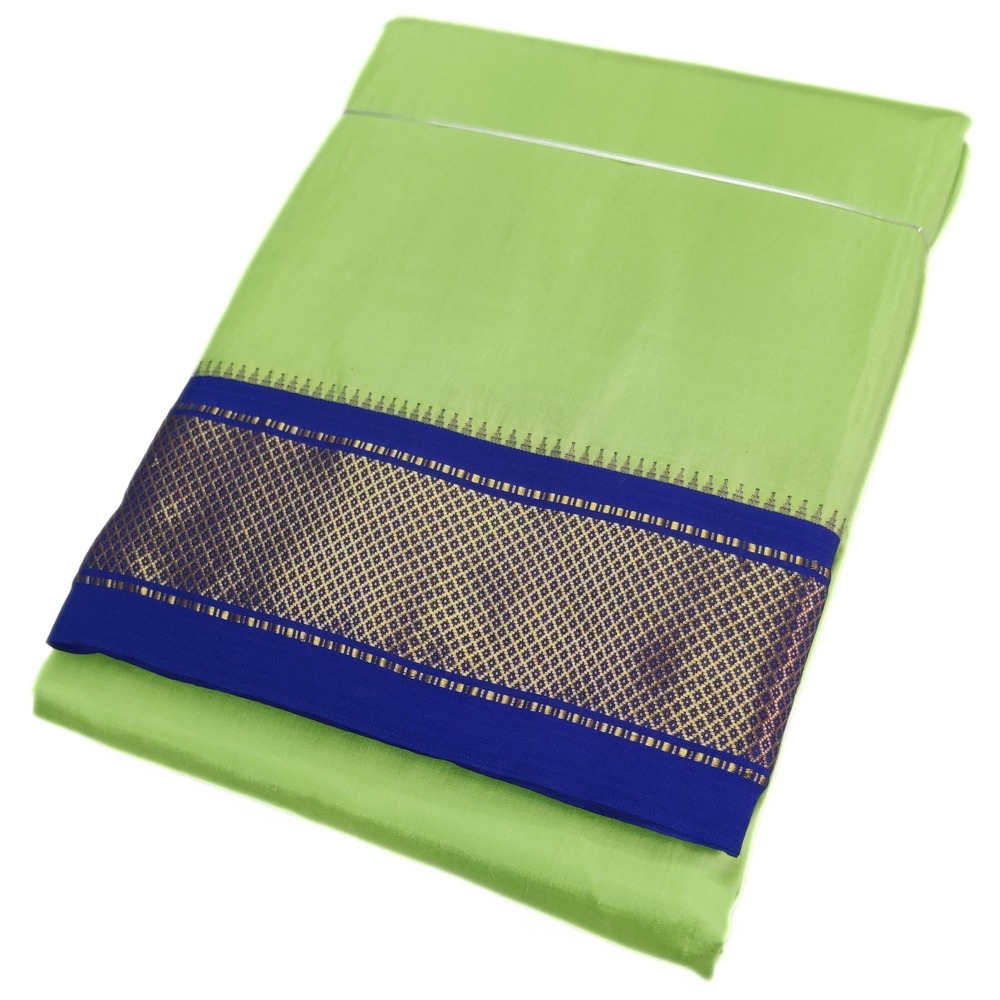 Light Green Color Mayilkan Border Pure Silk Dhoti Towel Set