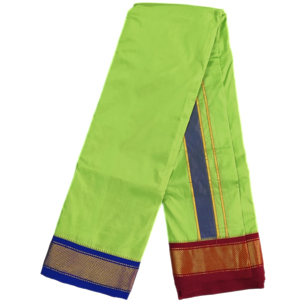 Light Green Color Mayilkan Border Pure Silk Dhoti Towel Set