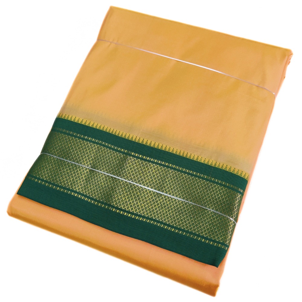 Light Mango Yellow Color Mayilkan Border Pure Silk Dhoti Towel Set