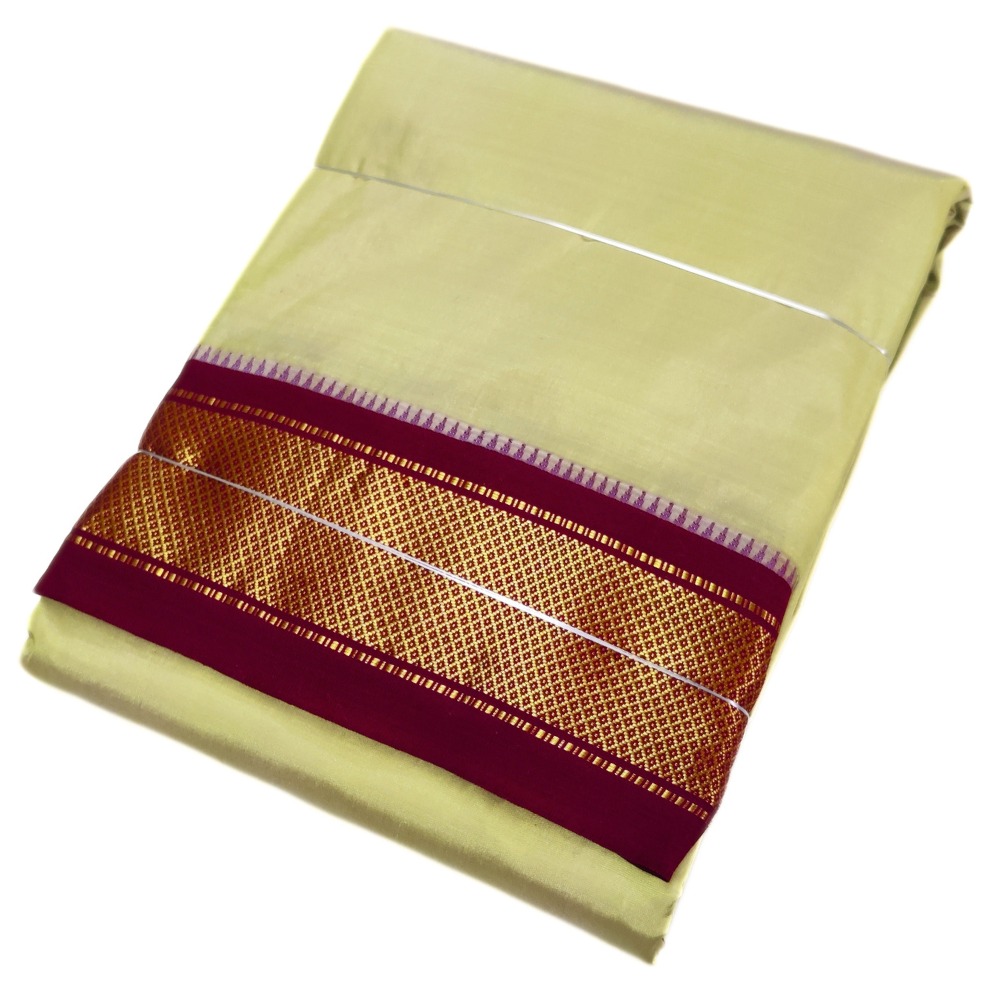 Pista Green Color Mayilkan Border Pure Silk Dhoti Towel Set