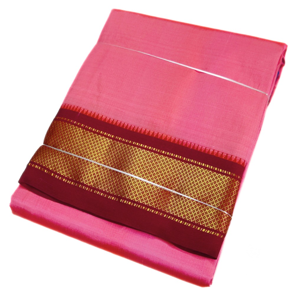 Rose Color Mayilkan Border Pure Silk Dhoti Towel Set