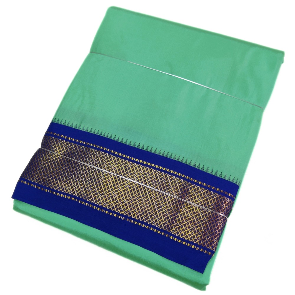 Sea Green Color Mayilkan Border Pure Silk Dhoti Towel Set